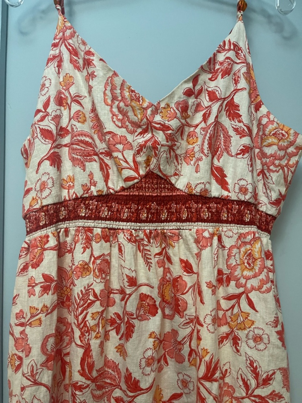 Rachel Zoe Coral and Cream FloralLinen Blend Maxi Dress w’ pockets XL - Picture 3 of 9